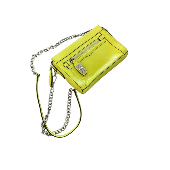 Rebecca Minkoff Leather Crossbody Bag Clutch  Zip Up Neon Yellow Silver Curblink - Picture 12 of 15